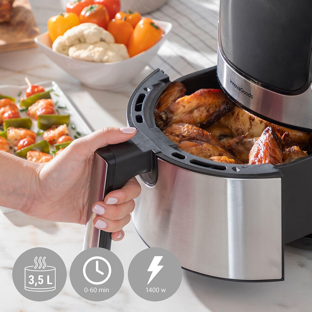 Freidora de Aire InnovaGoods Fryinn 3500 Negro 1400 W 3,5 L Acero Inoxidable